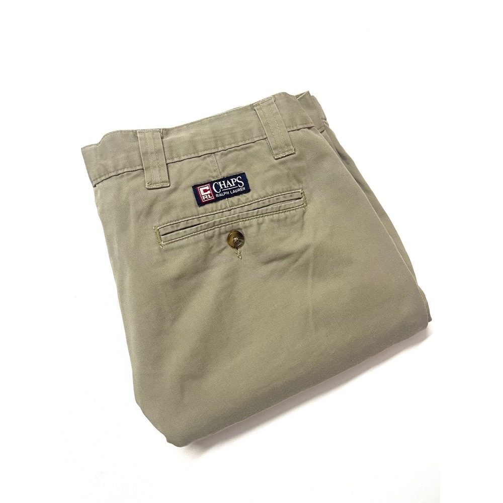 Vintage 90s Chaps Ralph Lauren Mens Khaki Chino Shorts Tan Cotton Size 34 - Picture 2 of 16